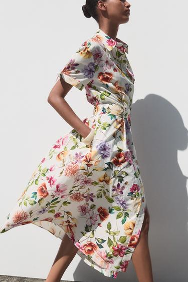 PRINTED POPLIN MIDI DRESS - Multicoloured by Zara - Image 3