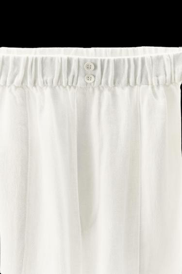 HOSE MIT LEINEN DOPPELKNOPF - Weiß von Zara