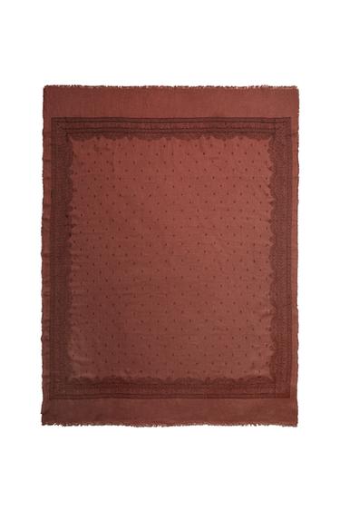 Zara LINEN AND COTTON BLANKET WITH EMBROIDERY - Dark pink