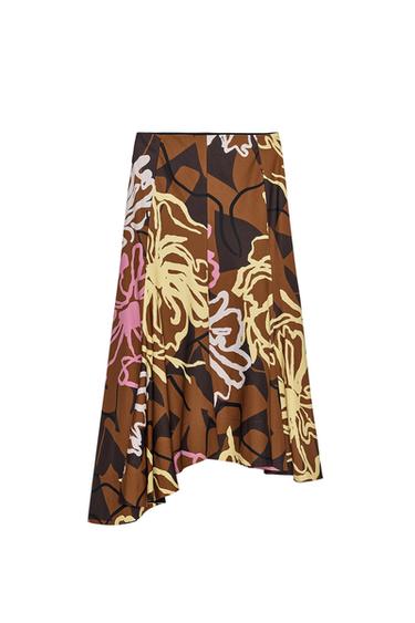 ZW COLLECTION PRINTED ASYMMETRIC SKIRT - Brown by Zara - Image 0