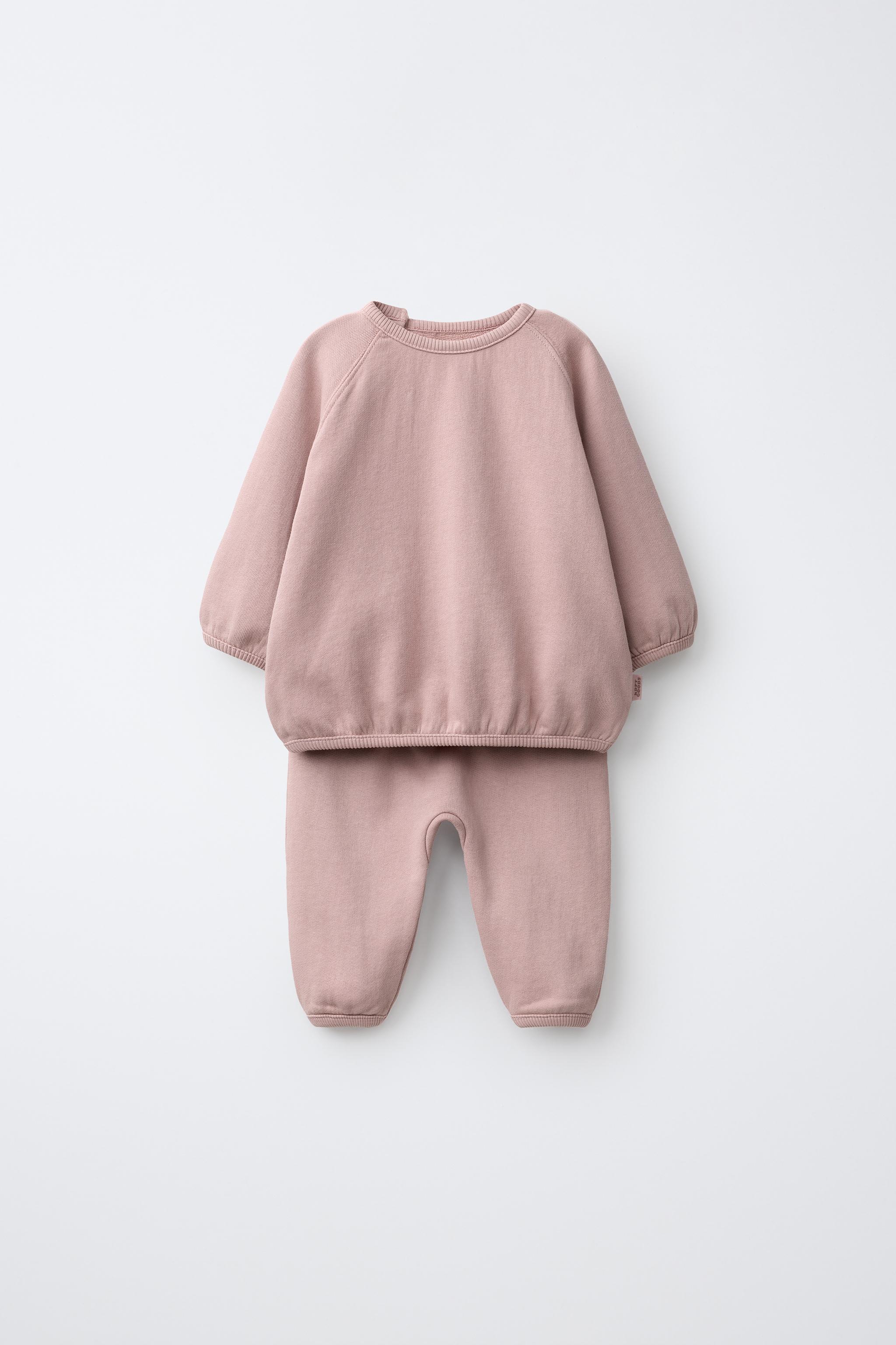 SOLID BALLOON PANTS AND SWEATSHIRT SET — Pink
