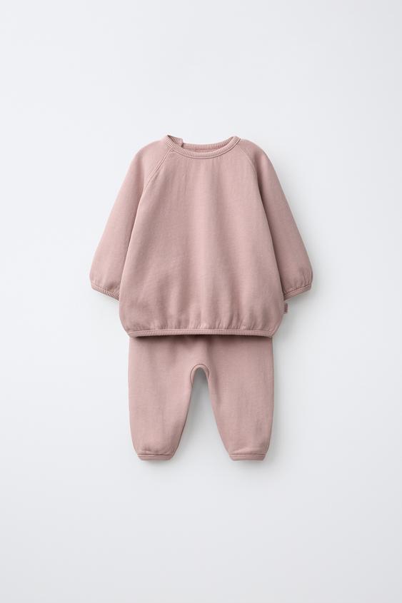 PLAIN SWEATSHIRT AND BALLOON TROUSERS SET - Pink by Zara - Image 0