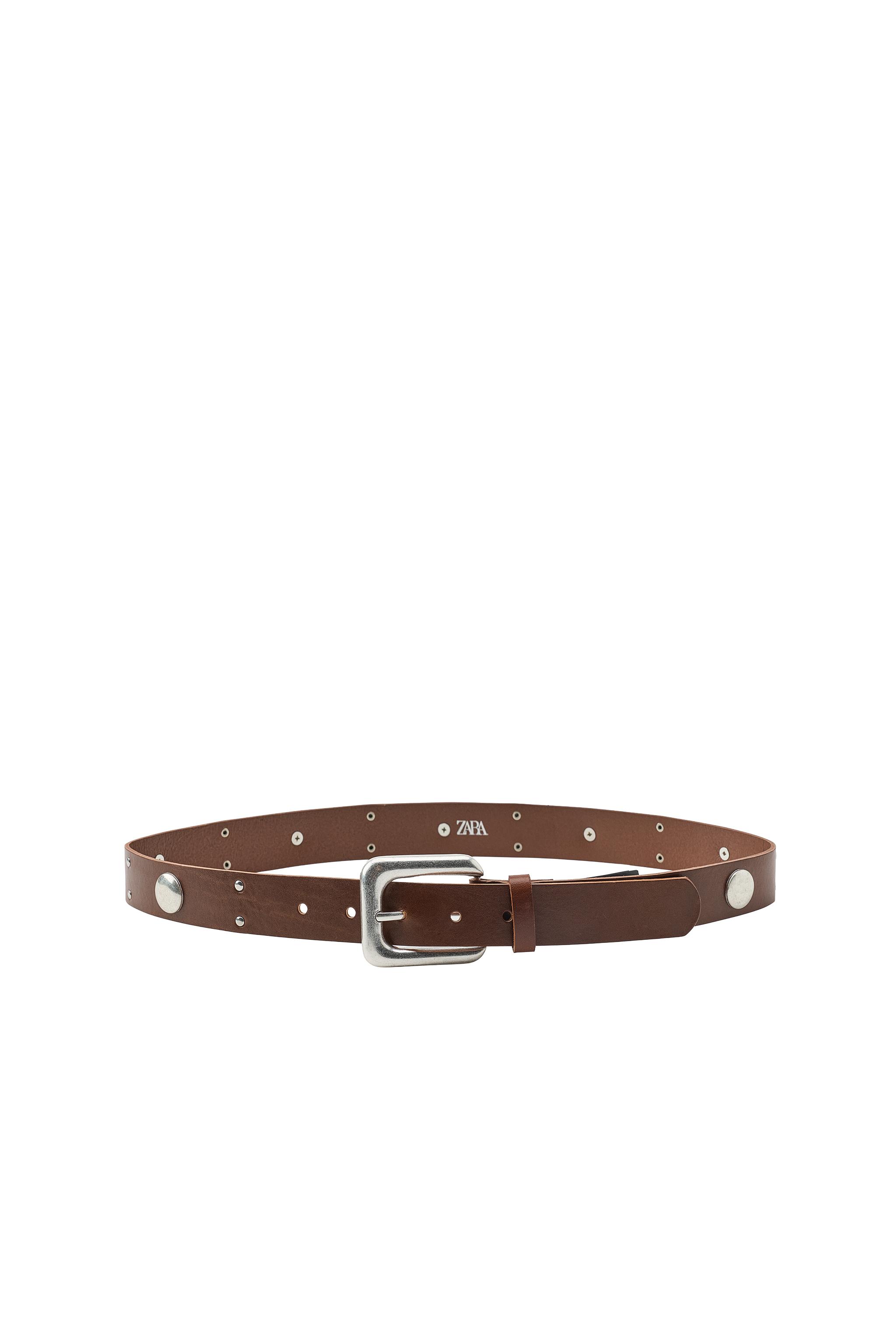 スタッズ付きレザーベルト - ブラウン | ZARA Japan / 日本