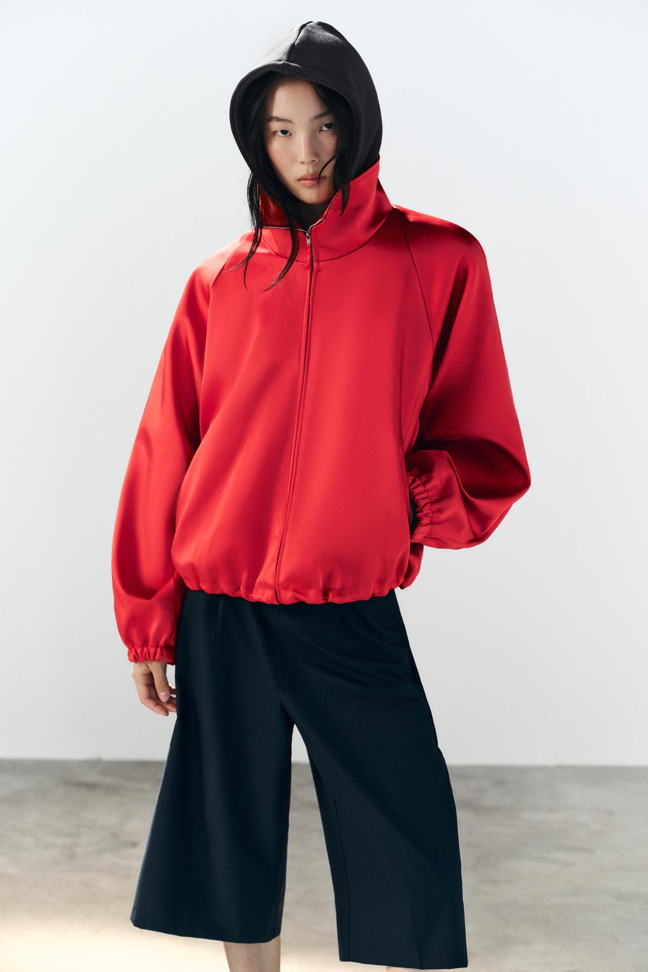 SATIN JACKET WITH SHOULDER PADS — Red