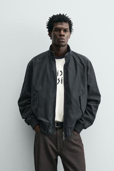 Zara WASHED RELAXED FIT JACKET - Navy blue