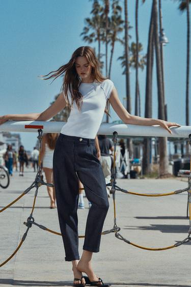 CALÇAS CHINO DE CINTURA BAIXA COM BAINHA DOBRADA - Índigo da Zara - Imagem 0