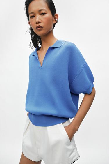 SHORT SLEEVE KNIT POLO SHIRT - Blue by Zara