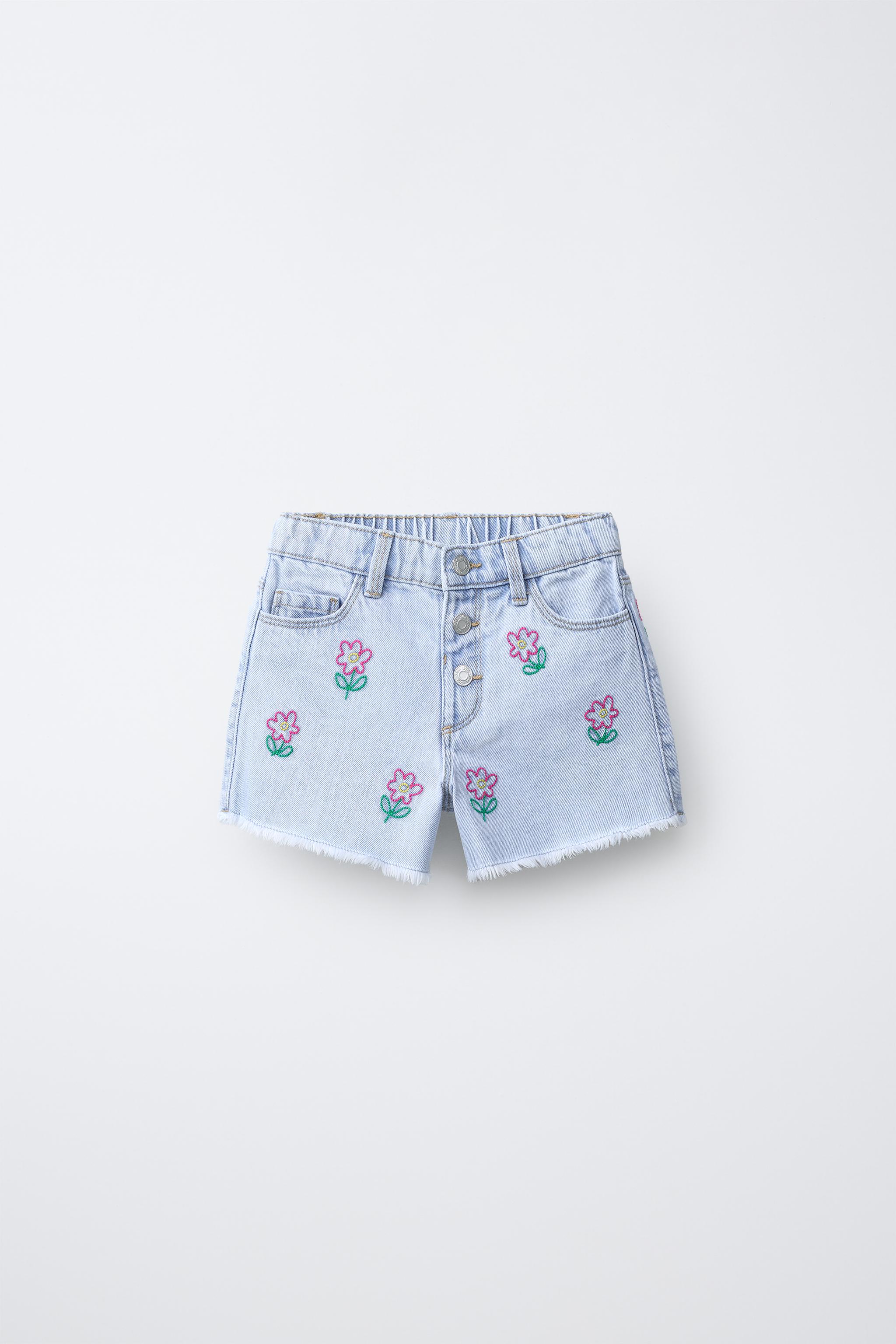 刺繍フローラル マムフィットデニムバミューダ - ブルー | ZARA Japan