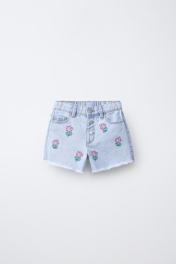 BERMUDA DENIM MOM FIT FLORES BORDADAS - Azul de Zara - Imagen 0
