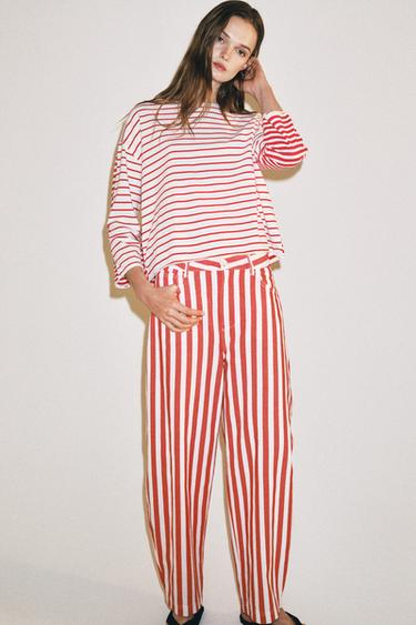 ZW COLLECTION STRIPED TAPERED JEANS - Red / White by Zara - Image 3