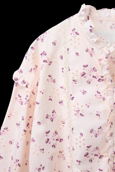 DIE-CUT FLORAL BLOUSE - Ecru by Zara