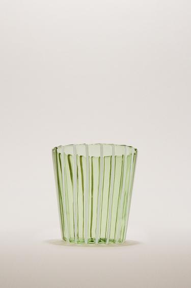 Zara STRIPED BOROSILICATE GLASS TUMBLER WITH LINES - Green