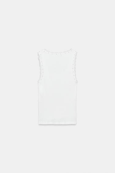 TOP WITH FAUX PEARLS AND LACE - Oyster-white by Zara - Image 7