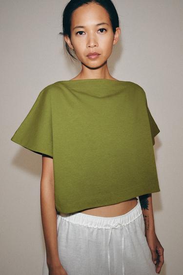 CAPE EFFECT CROP TOP - Olive green by Zara