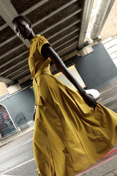 ROBE MIDI POPELINE - Moutarde de Zara - Image 5