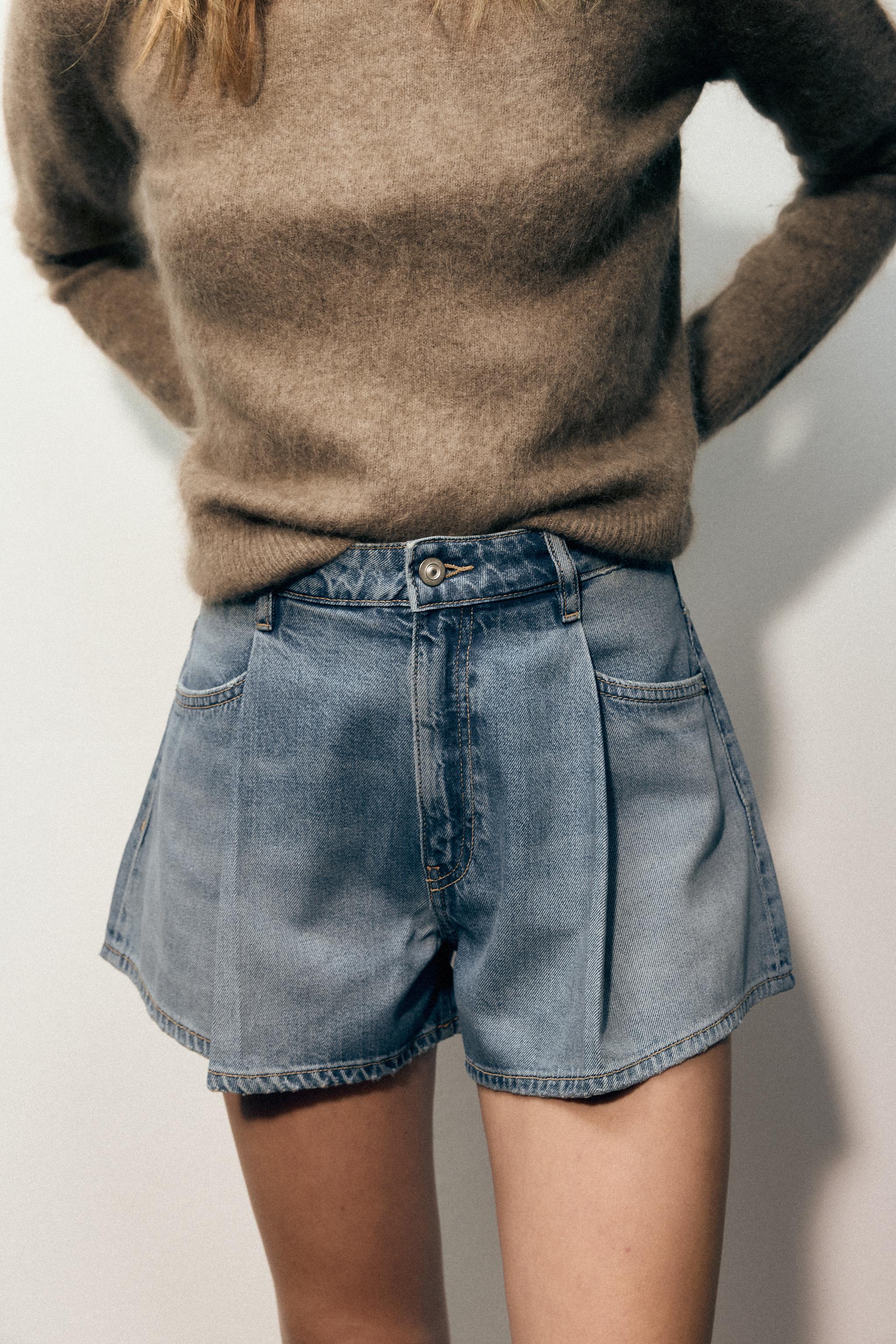 PLEATED TRF DENIM SHORTS - Blue | ZARA Australia