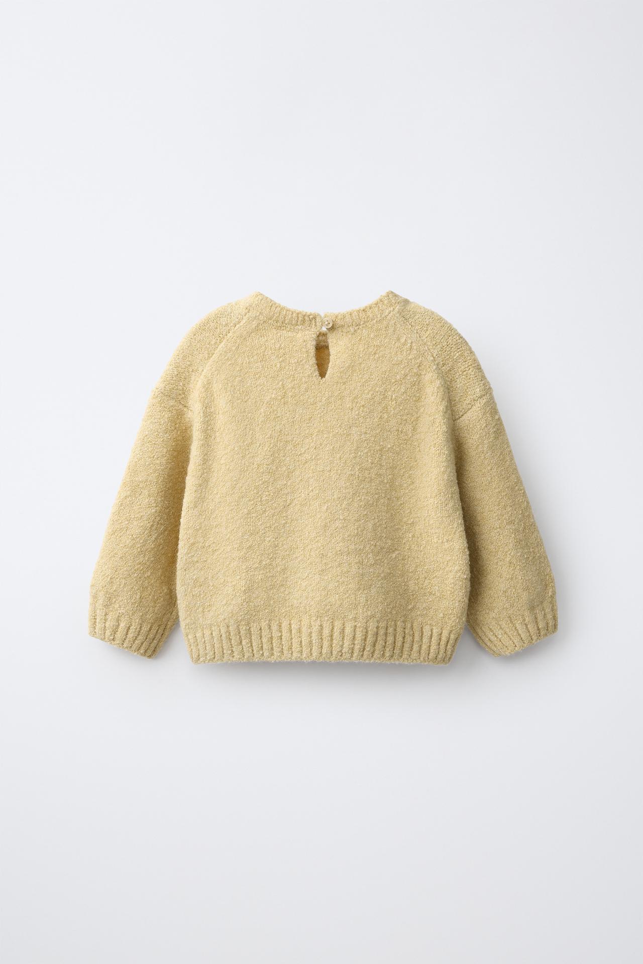EMBROIDERED FLORAL KNIT SWEATER — Light yellow