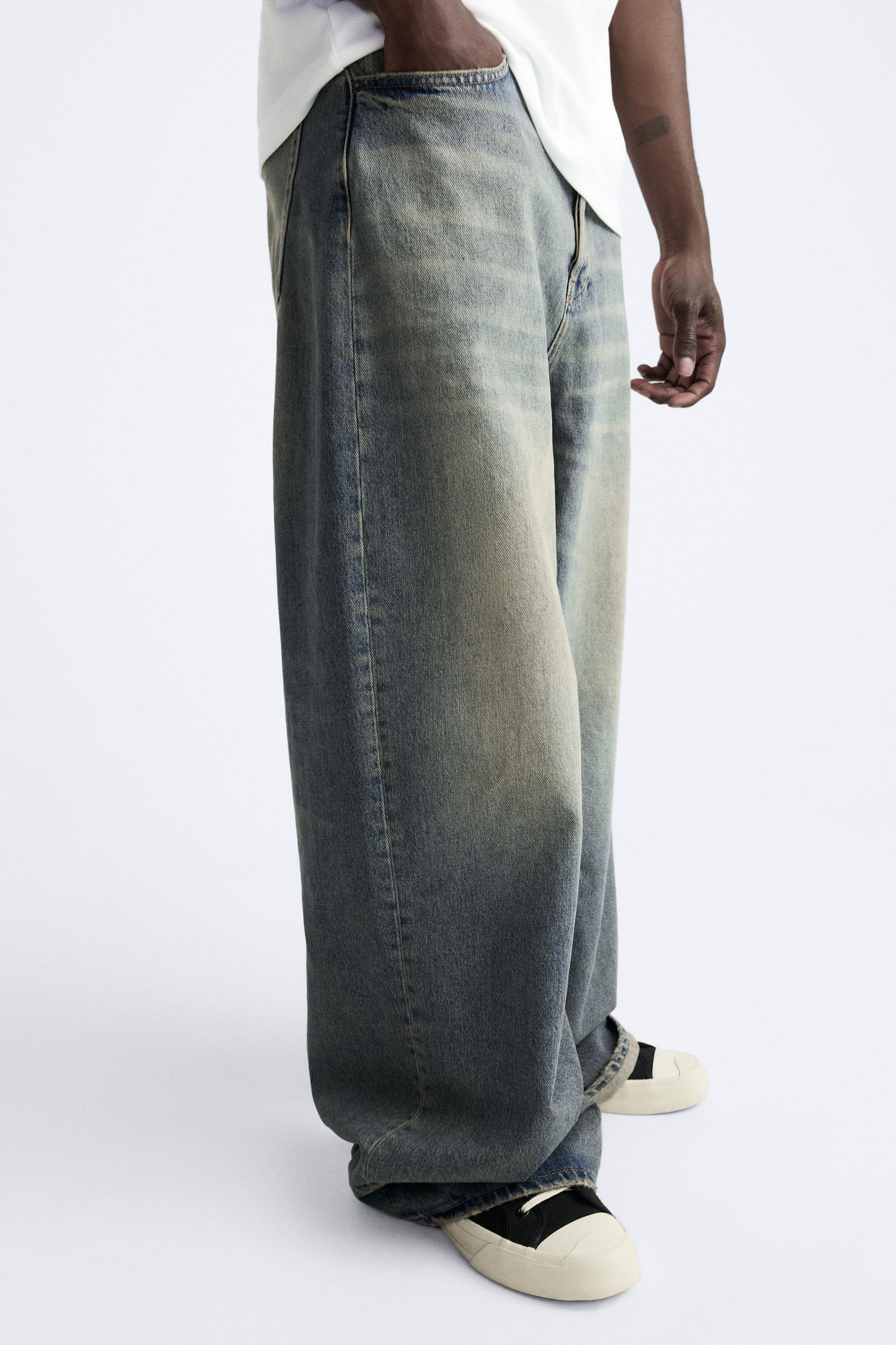 ZARA NEW MAN OVERDYED BAGGY JEANS PANT FADED SKY BLUE 3991/305