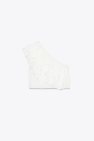 TOP ASYMÉTRIQUE EN GAZE À VOLANTS - Blanc de Zara - Image 4