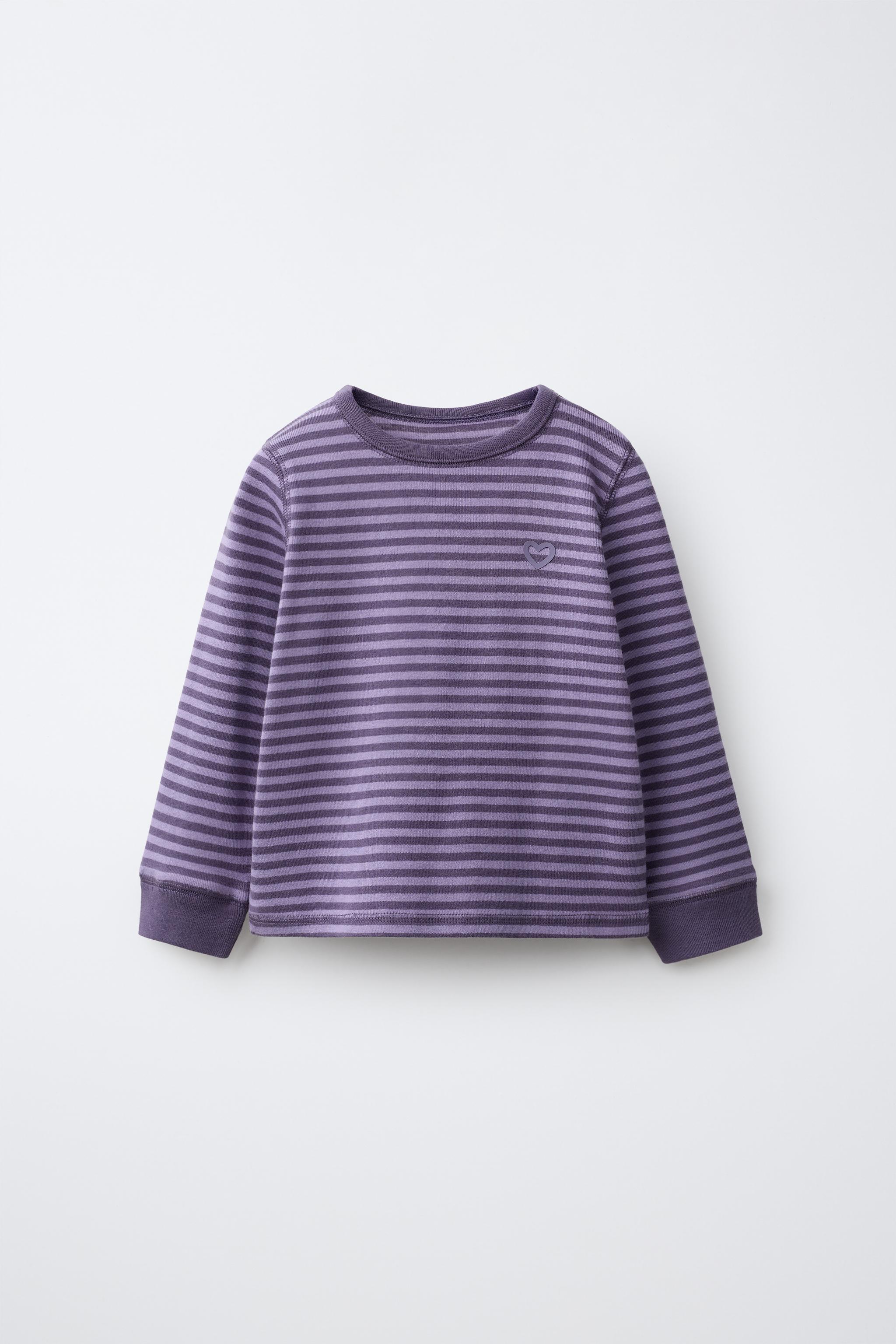 STRIPED EMBROIDERED HEART T-SHIRT — Mauve