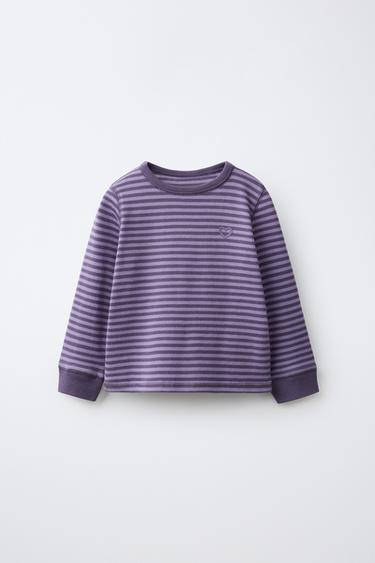 STRIPED HEART EMBROIDERY T-SHIRT - Mauve by Zara