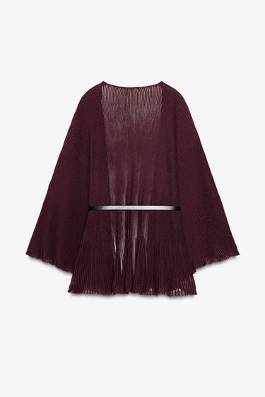 RIB KNIT CARDIGAN WITH BELT - Burgundy by Zara - Image 6