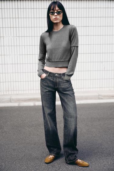Zara TRF 直筒低腰牛仔褲 - 海藍色