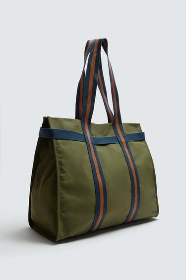 FABRIC SHOPPER BAG - Khaki Green by Zara - Image 1
