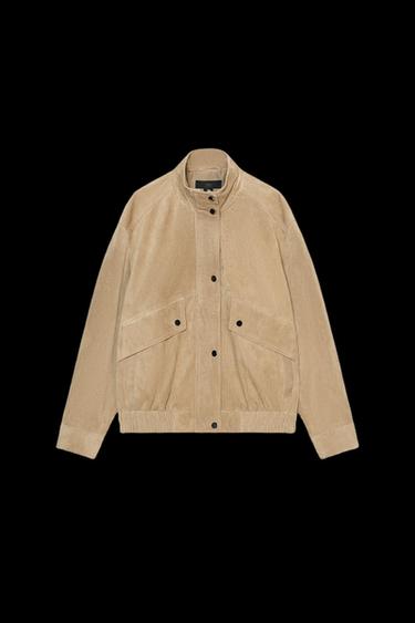 HIGH-NECK 100% SUEDE LEATHER JACKET - camel by Zara