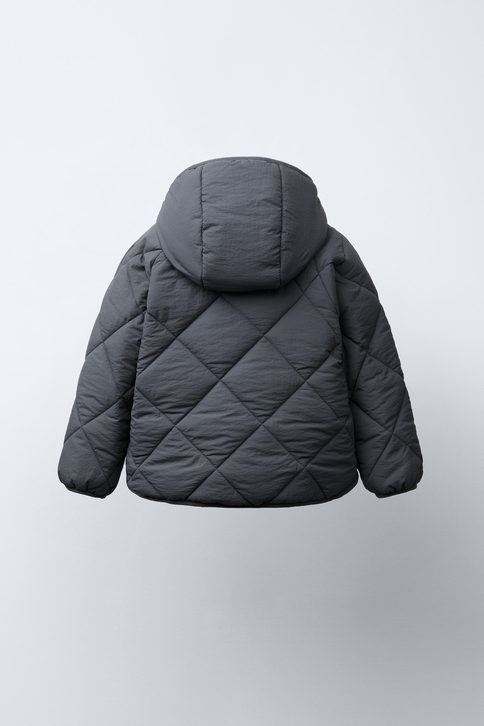 ZARA テクスチャー素材パフジャケット テクスチャー素材ジップアップジャケット - ネイビーブルー