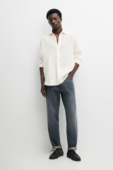 Zara 100% linen regular fit shirt - Beige - Image 0