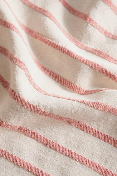 STRIPED COTTON AND LINEN PAREO BEACH TOWEL - Coral by Zara