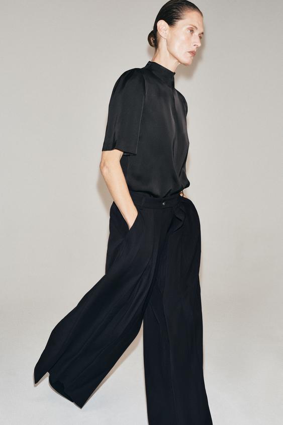 PANTALON VOLUME ZW COLLECTION - Bleu marine de Zara - Image 3