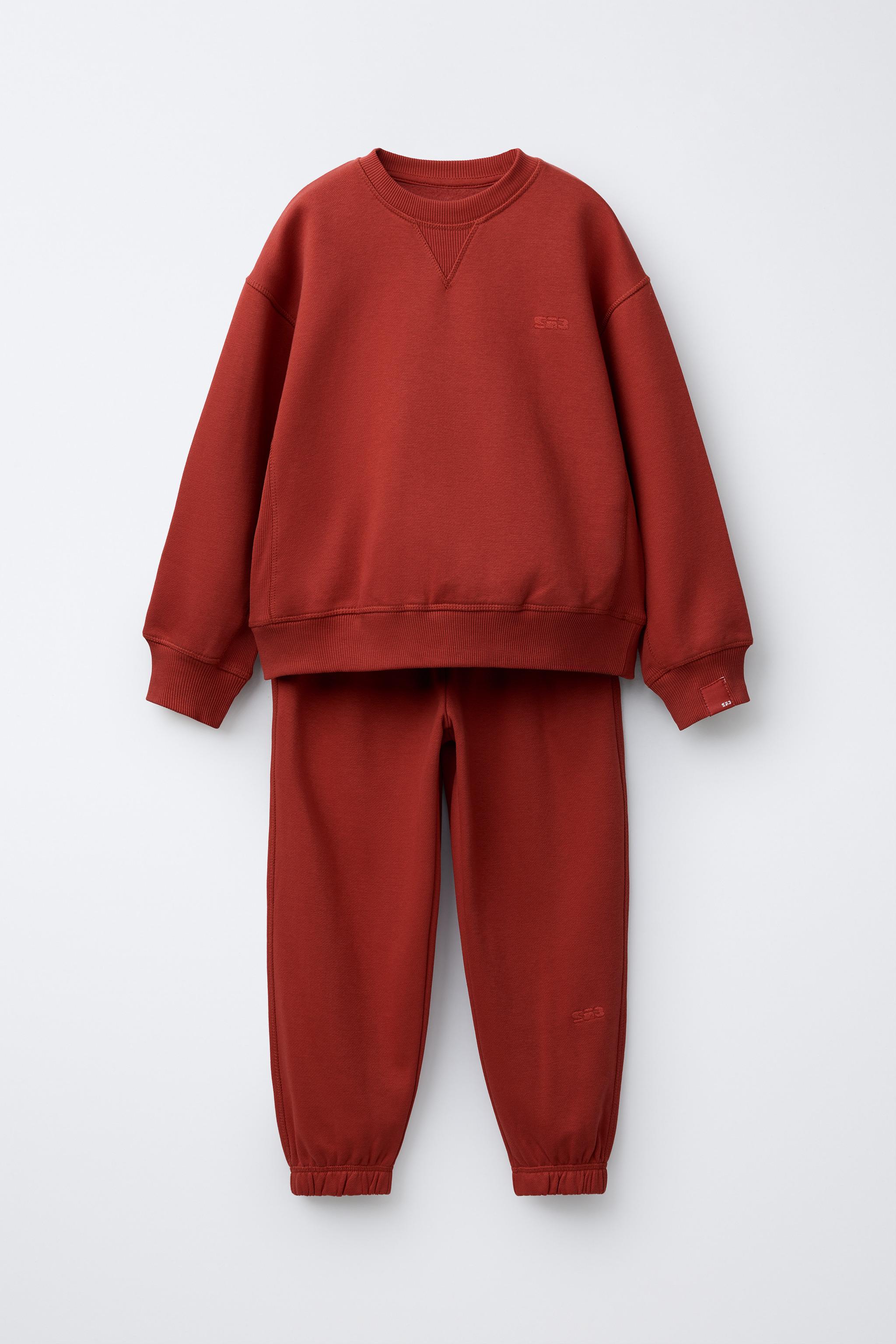 EMBROIDERED SWEATSHIRT AND JOGGER PANTS SET - Red | ZARA United States