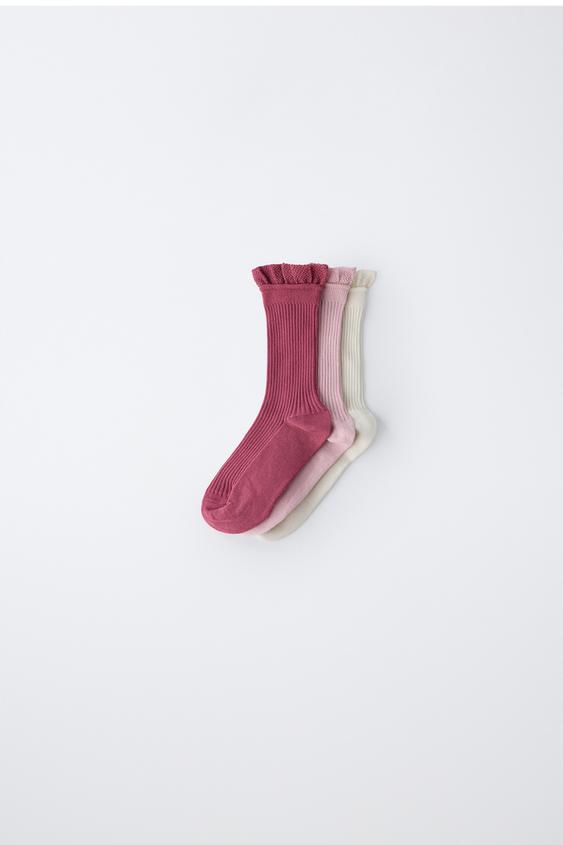 PACK TRÊS MEIAS LONGAS DE FELPA - Rosa da Zara - Imagem 0
