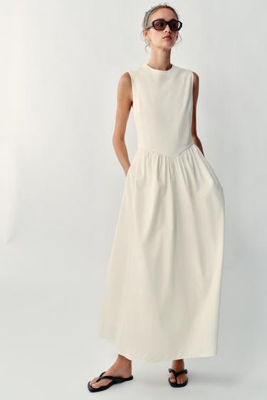 COMBINED MIDI DRESS - Ecru by Zara