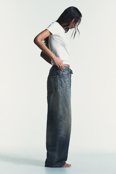 TRF FOLDED WAIST MID-WAIST JEANS - Blue by Zara - Image 3