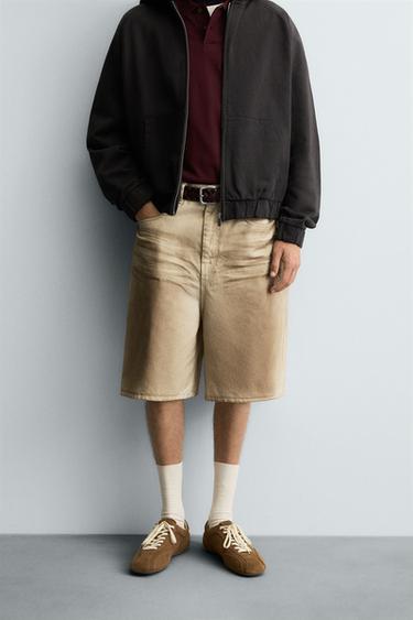 BERMUDA COUPE AMPLE IMPRIMÉ DÉLAVÉ - Marron clair de Zara