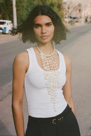 TOP RIB TIRANTES - Blanco de Zara