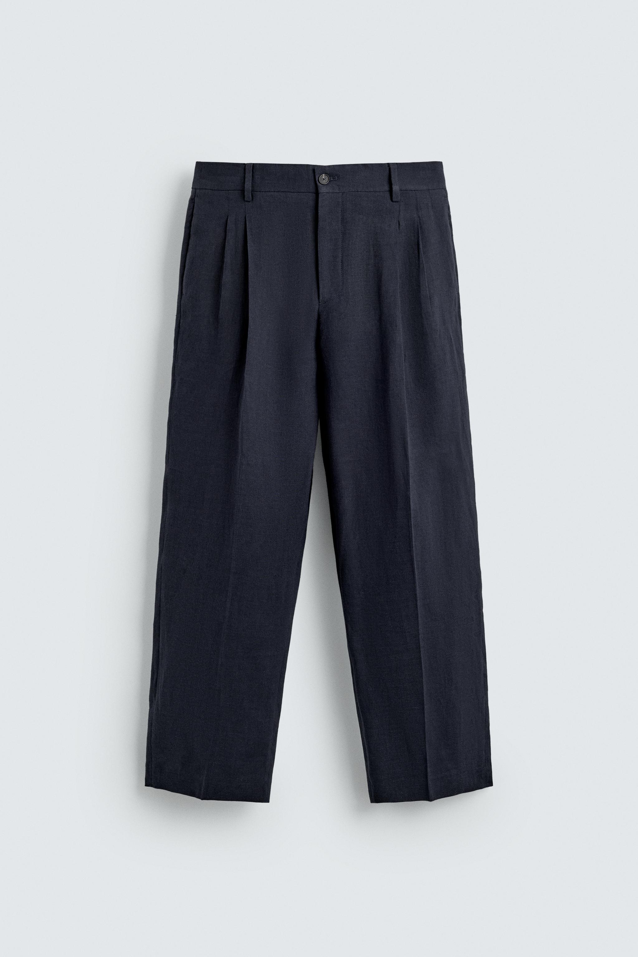 LINEN COTTON BLEND PLEATED SUIT PANTS