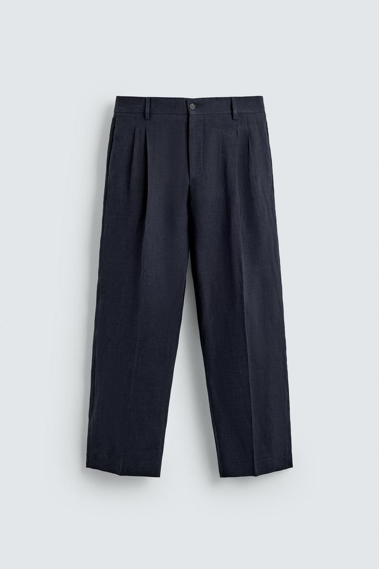 ZARA LINEN/COTTON PLEATED SUIT TROUSERS