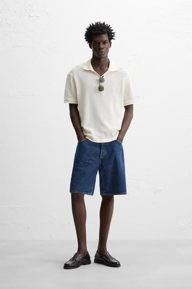 KNITTED OPENWORK POLO SHIRT - Oyster-white by Zara