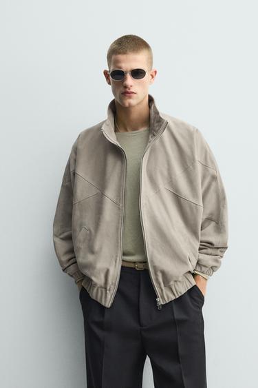 CAZADORA RELAXED FIT PIEL ANTE - Gris topo de Zara