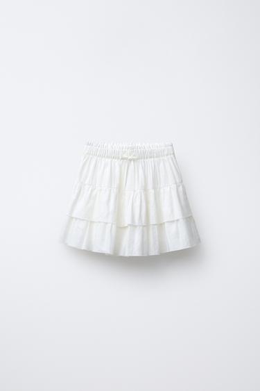 FALDA BERMUDA VOLANTES CON LINO - Blanco de Zara - Imagen 0