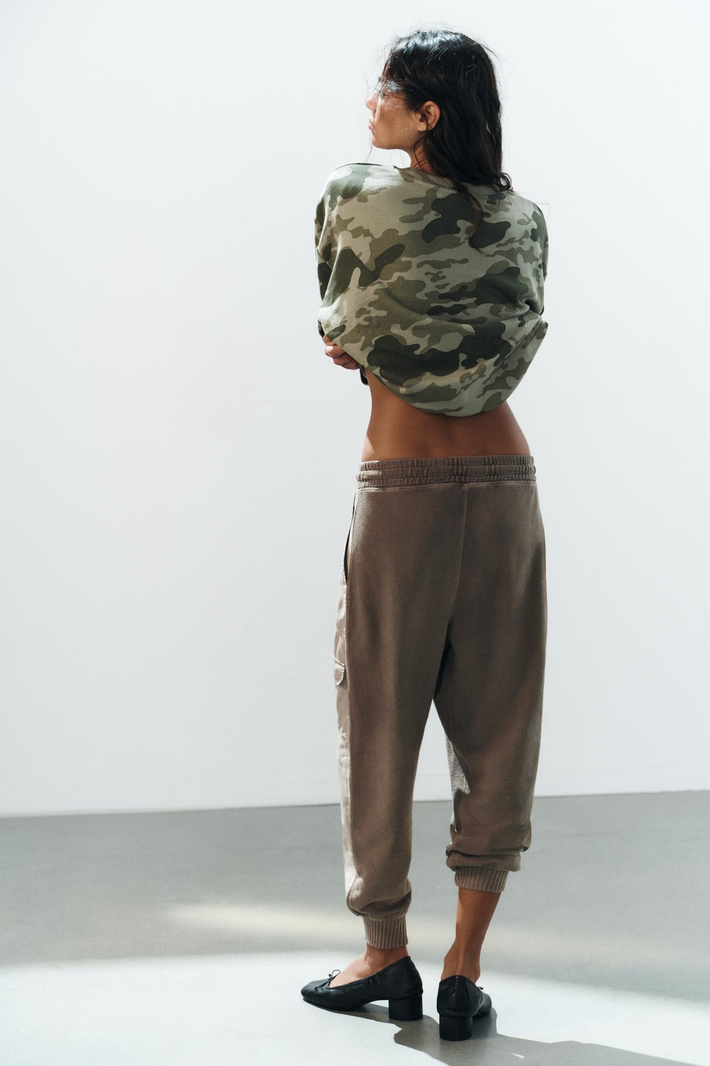 Женские брюки Zara Combined Cargo Jogger, цвет: Коричневый / Серо-коричневый — фото 3