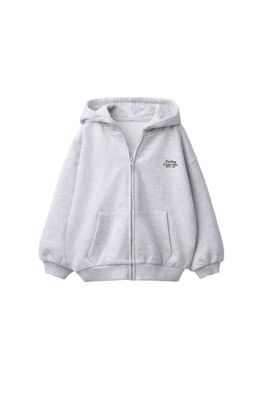 テキスト入りジップアップフーディグレーマールZaraのテキスト入りジップアップフーディ - グレーマール