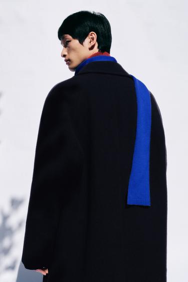 Zara 羊毛混紡結構大衣 - 海藍色