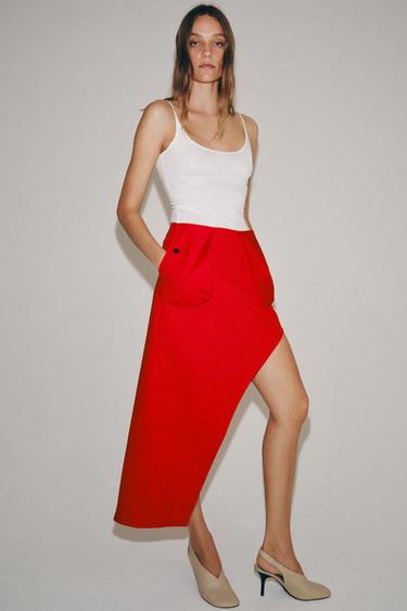 JUPE ASYMÉTRIQUE À POCHES ZW COLLECTION - Rouge de Zara - Image 6