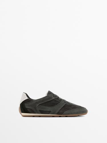 Zara Contrast leather trainers - Gray - Image 0