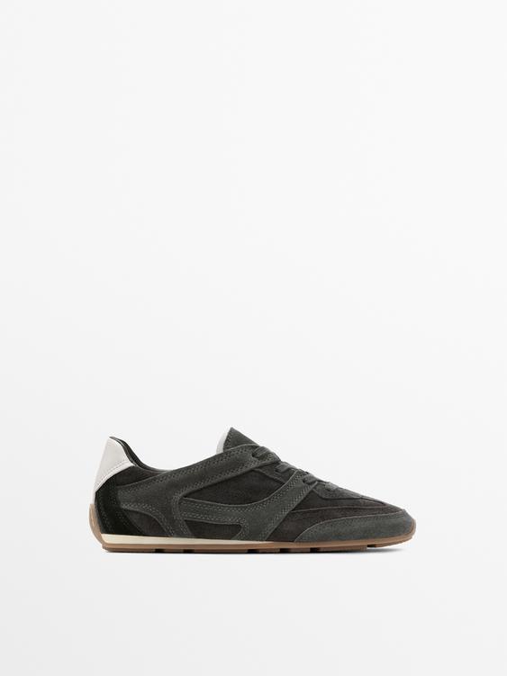 Contrast leather trainers